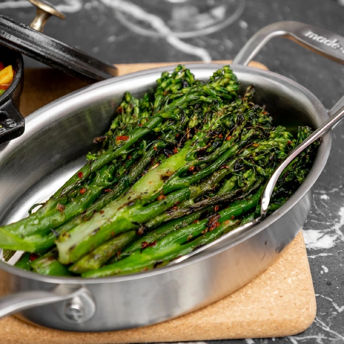 a pan of cooked vegetables